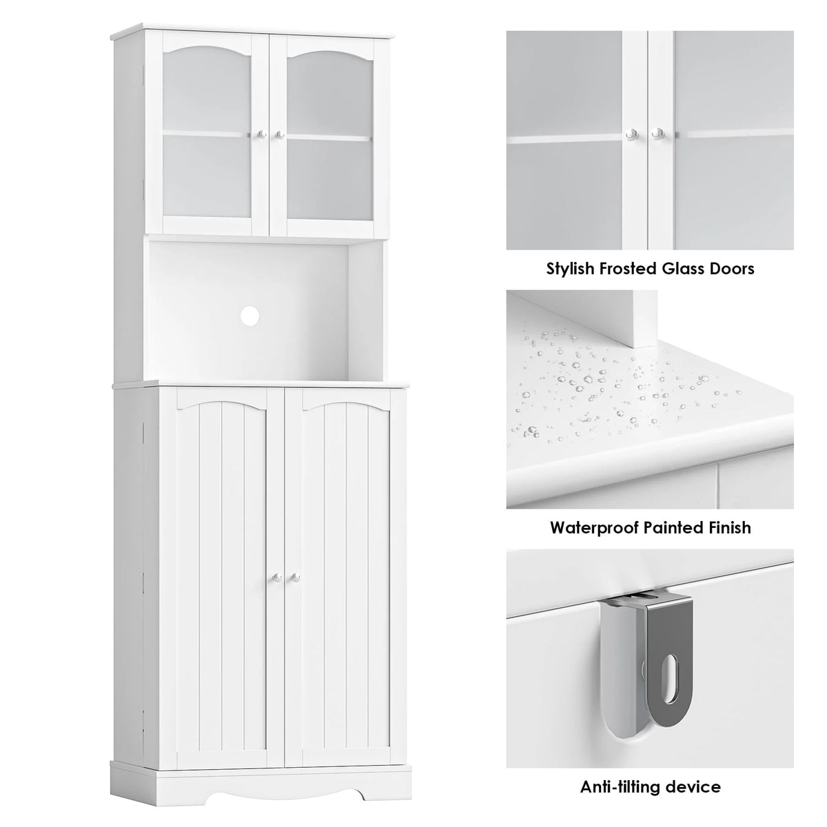 Homfa 71''  4 Doors Kitchen Pantry Cabinet, Tall Pantry Storage Cabinet with Adjustable Shelves, Microwave Cabinet for Dining Room, White
