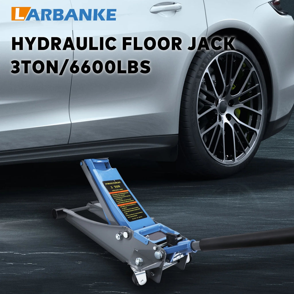 3 Ton Heavy Duty Floor Jack, Fast Lift & Stable Support, Carbon Steel Automotive Jack with Wheels, Max Lift 18.15" for Car and Truck Repair, Blue