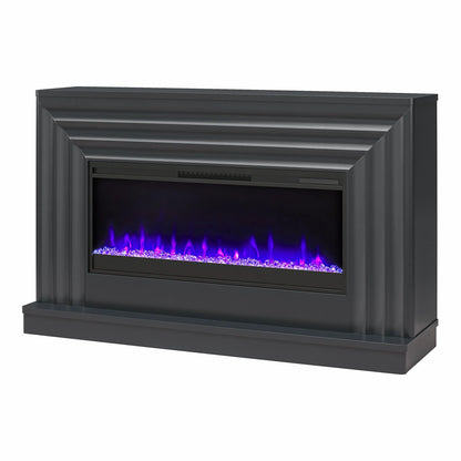 CosmoLiving by Cosmopolitan Rene Electric Fireplace Mantel 65" TV Stand with Multi-Color Flame and Crystal Ember Bed, Black