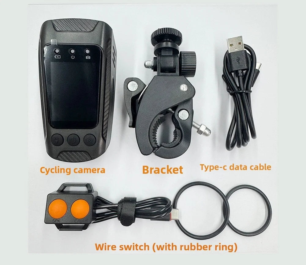 4K Motorcycle Camera with Light and Horn, Cycling Dash Cam with 6-Axis Stabilization, Night Vision, Waterproof, 128G Support