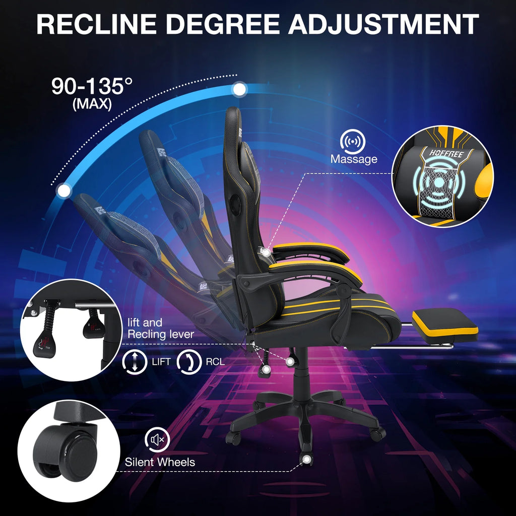 HOFFREE Big and Tall Gaming Chair with Speakers and RGB Lights, Gamer Chair with Footrest, Lumbar Support Height Adjustable 360-Swivel Seat and Headrest for Adults, 400lbs