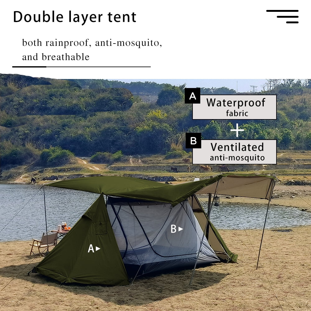 Top Lander 4 Person Tents for Camping Waterproof with Two Porch Hot Tent Bushcraft Shelter 4 Season Family Tent