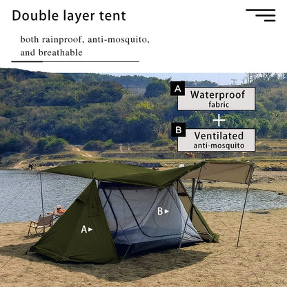 Top Lander 4 Person Tents for Camping Waterproof with Two Porch Hot Tent Bushcraft Shelter 4 Season Family Tent