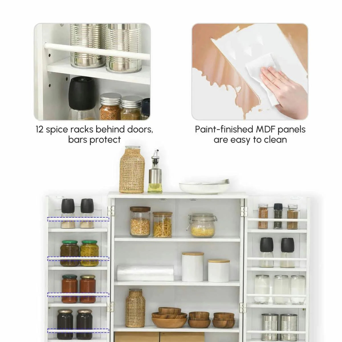 Spaco 17-Tier Kitchen Small Pantry Cabinet with 2 Doors and 6 Adjustable Shelves, Cabinet Pantry, Freestanding 5-Tier Shelving Pantries for Kitchen Storage, Gray