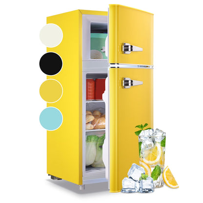 3.5 Cu.ft Compact Refrigerator WANAI Dual Doors Handles Mini Fridge with Top Freezer Blue New