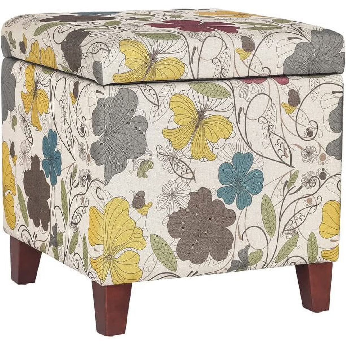 Homebeez Printed Linen Cube Storage Ottoman with Solid Wood Legs, Cube Footstool, Storage Cabinet, 18" H Weight Capacity 300LB Blue