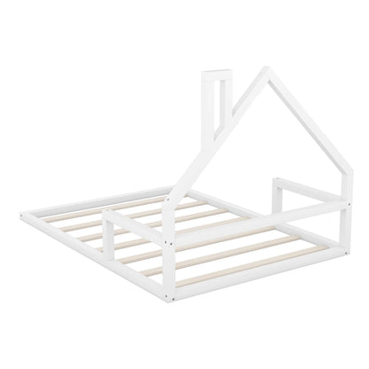 Euroco Twin Size Wood Floor Bed for Kids Room, Toddler House Bed, Natural