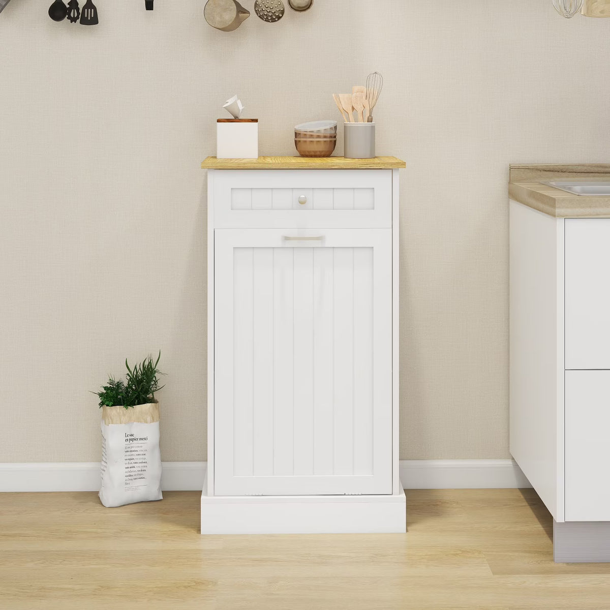 Tilt Out Trash Bin Cabinet 13 Gallon Pet Proof Trash Can Holder Kitchen Island Without Garbage Bin or Tilt Out Laundry Hamper,Hidden Trash can Cabinet Pull Out