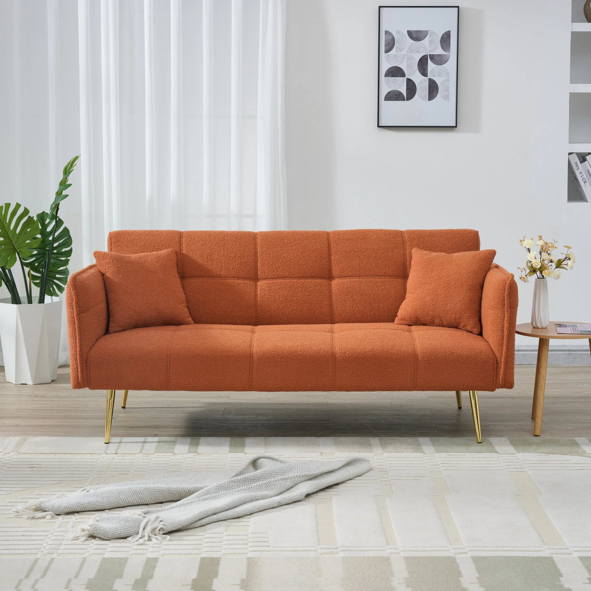 Futon Sofa Bed,Convertible Double Sofa Bed with Folding Armrests for Living Rooms and Small Spaces,Beige
