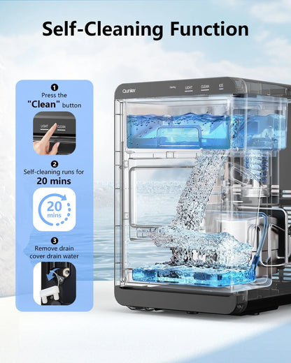 Qunler Nugget Ice Maker Countertop, 44lbs per Day Chewable Pebble Nugget Ice Machine with Touch Screen for Home, Kitchen, Office, Stainless Steel, Black