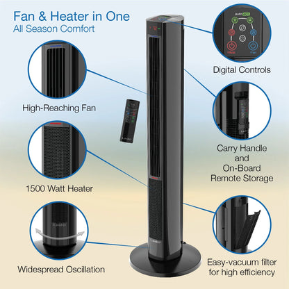 Lasko 42" 1500W All Season Tower Fan & Space Heater with Timer and Remote, White, FH500
