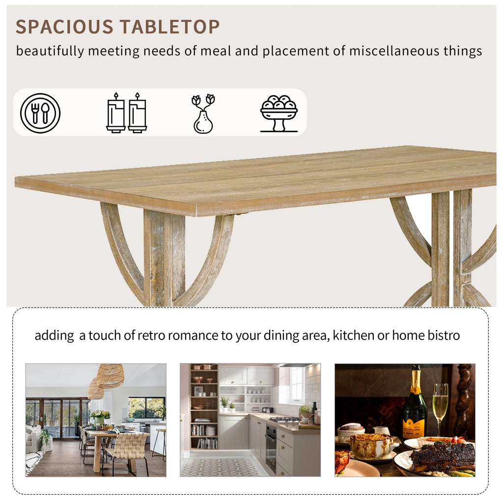 Besthome 6-Piece Retro Rectangular Dining Table Set, Table with Unique Legs and 4 Upholstered Chairs & 1 Bench for Dining Room and Kitchen (Natural Wood Wash)