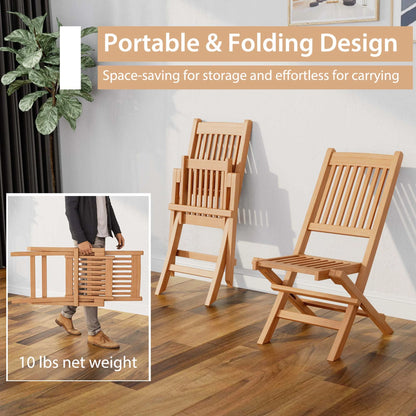 Costway 3pcs Patio Outdoor  Indonesia Teak Wood Bistro Dining Set Folding Chair & Table Slatted