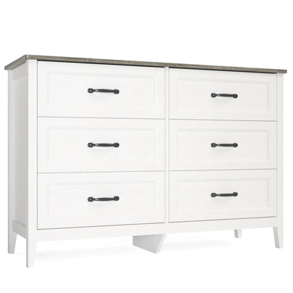 White Dresser, Lofka 6 Drawer Dresser for Bedroom, Chests of Drawers for Living Room, White?? Brown