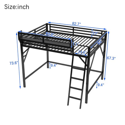 Duxelifin Queen Size Metal Loft Bed Frame, Heavy Duty Steel High Loft Bed with Storage Shelves & Ladder, Space-Saving Loft Bed for Apartments, Adults, Teens & Juniors (Black)