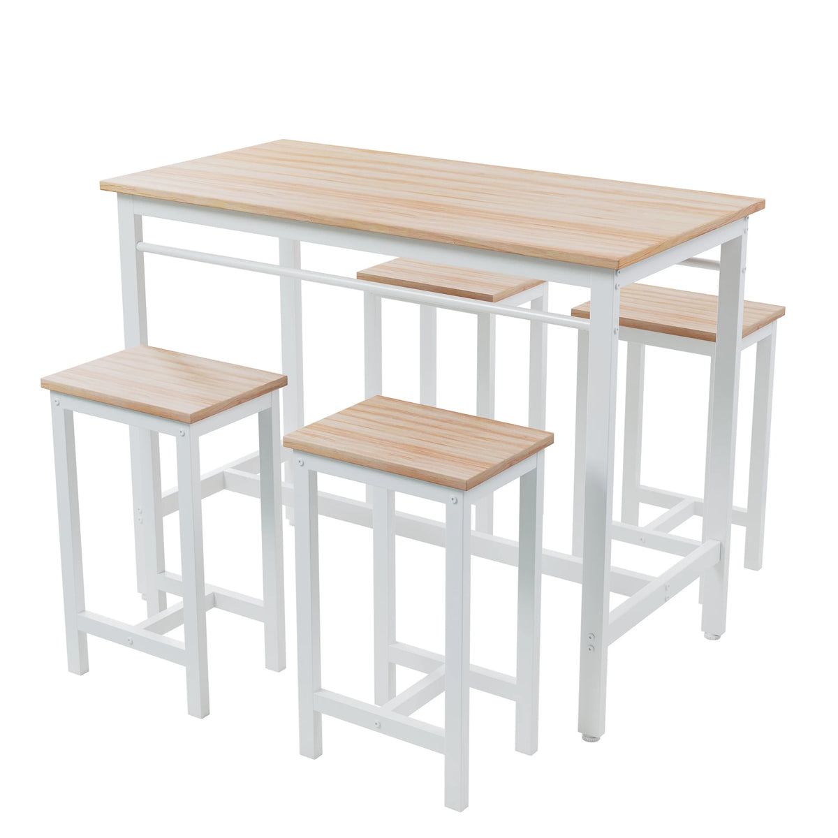 Counter Height Table Set of 5, Breakfast Bar Table and Stool Set, Minimalist Dining Table with Backless Stools, Wood Top Pub Table & Chair Set for Kitchen Apartment Bistro - Space Saving