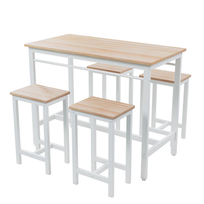 Counter Height Table Set of 5, Breakfast Bar Table and Stool Set, Minimalist Dining Table with Backless Stools, Wood Top Pub Table & Chair Set for Kitchen Apartment Bistro - Space Saving