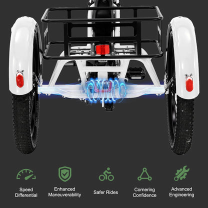 ABORON 3.0 Fat Tire Electric Trike for Senior Foldable E-Bike, 500W Motorized Tricycle Adult 20" Folding 3 Wheel Electric Commute Bike Trike w/48V Battery and Storage Baskets,