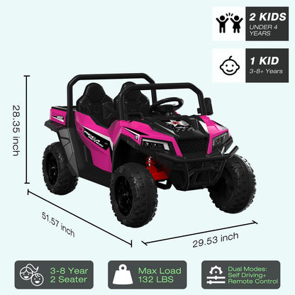 Mega Motion 24V Kids Electric Ride-On UTV Truck with 4WD, Dump Bed, 2 Seats, LED Lights, Music, Remote Control, Shovel, for Boys & Girls