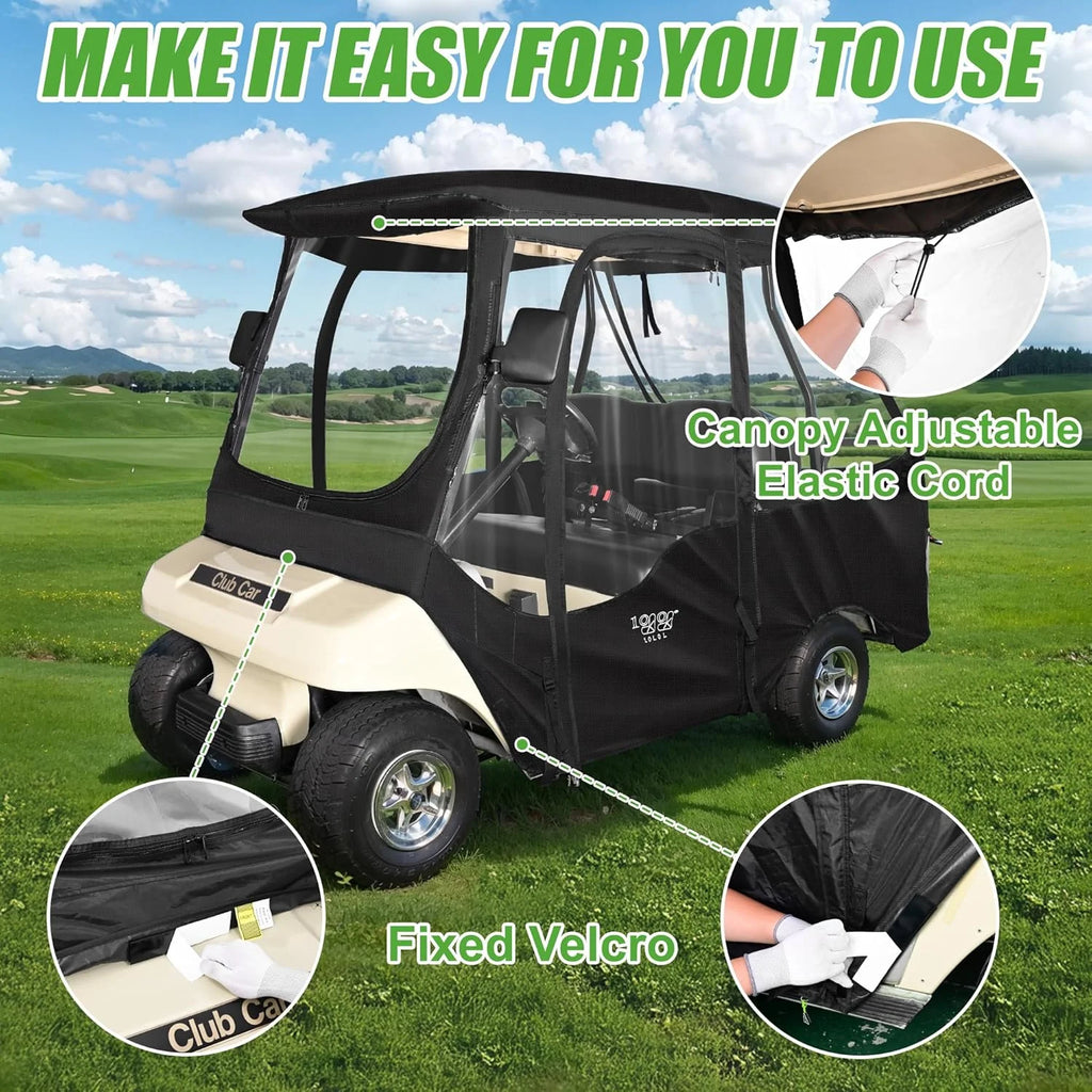 10L0L Golf Cart Enclosures for Club Car DS 4 Passenger, 600D Windproof Waterproof Golf Cart  Driving Rain Cover, Black