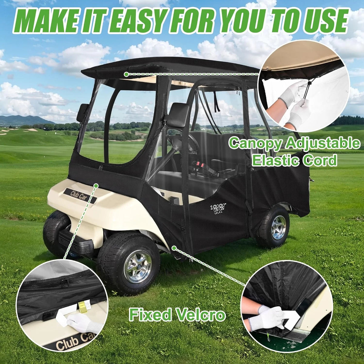 10L0L Golf Cart Enclosures for Club Car DS 4 Passenger, 600D Windproof Waterproof Golf Cart  Driving Rain Cover, Black