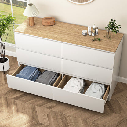Resenkos Modern Mid Century 6 Drawer Wide Dressers Chests for Bedroom, Chest of Drawer Organizer Grey