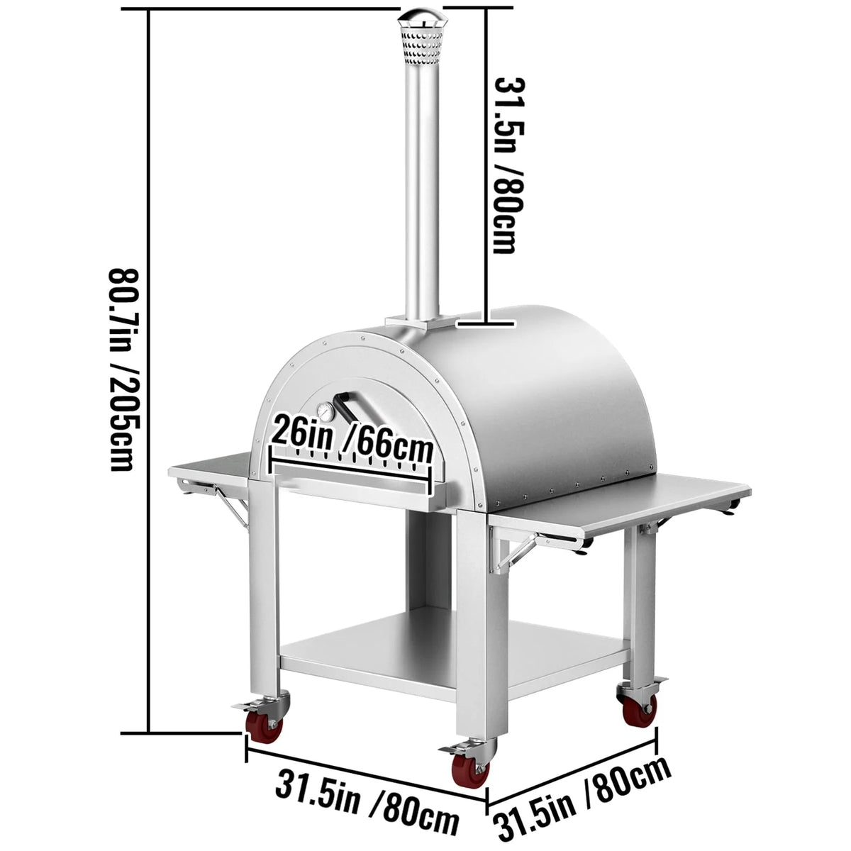 BENTISM Outdoor Pizza Oven Wood Fired Pizza Oven Movable Stainless Steel 32"