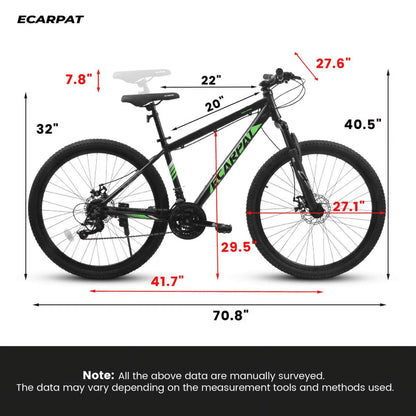 27 Inch Mountain Bike 21 Speed, Suspension Fork, Aluminum Frame Disc Brake, Mountain biking for both men and women.