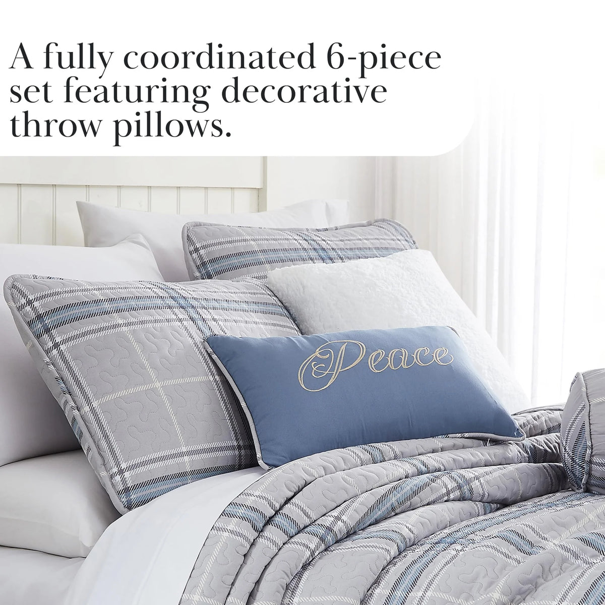 Southshore Fine LinensOversized 5-Piece Twin / Twin XL Quilt Bedding Set with two matching shams and three decorative throw pillows, oversized Paisley farmhouse bedspread Pure Melody Aqua