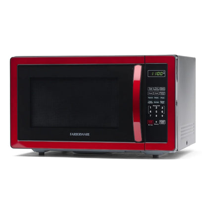 Farberware Stainless Steel Countertop Microwave Oven with Child Lock, 1.1 Cu Ft Black Stainless