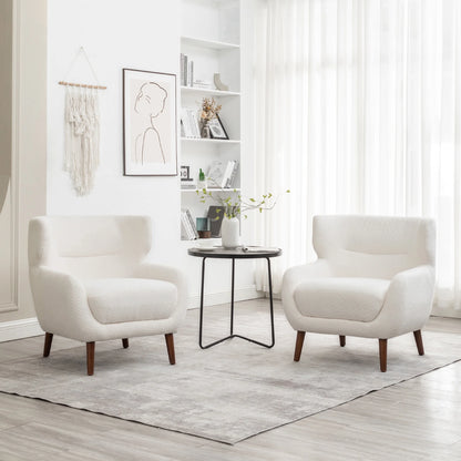 ALEAVIC White Accent Chair Upholstered Armchair with Solid Wood Legs