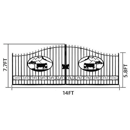 Outdoor Dual Swing Wrought Iron Gate for Driveway, Security Gate, Outdoor Fence Gate, Vienna Style for Yard, Backyard Patio�� 20'Star��