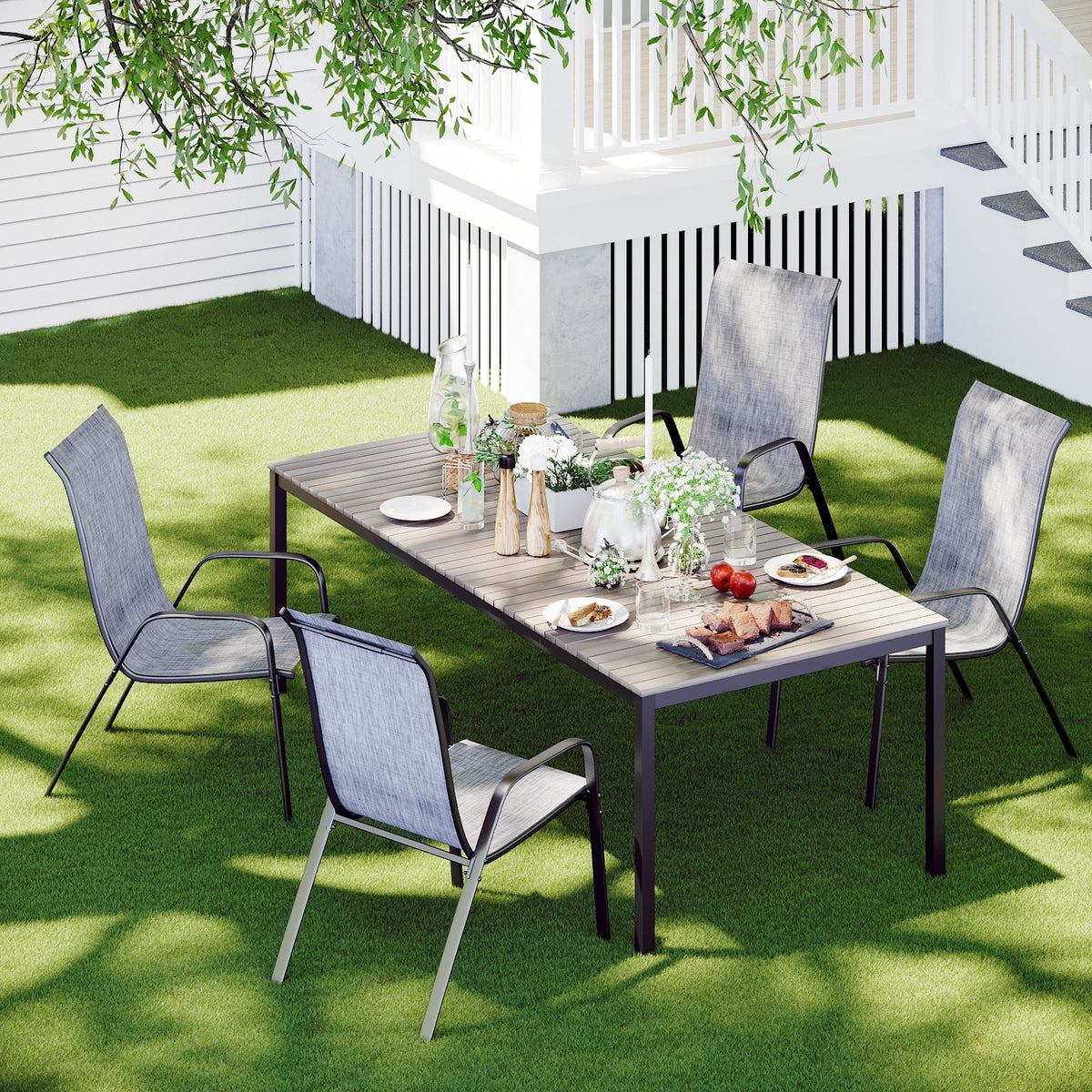 Pirecart Set of 4 Patio Dining Chairs, Textilene Outdoor Stacking Chairs for Poolside, Backyard, Garden