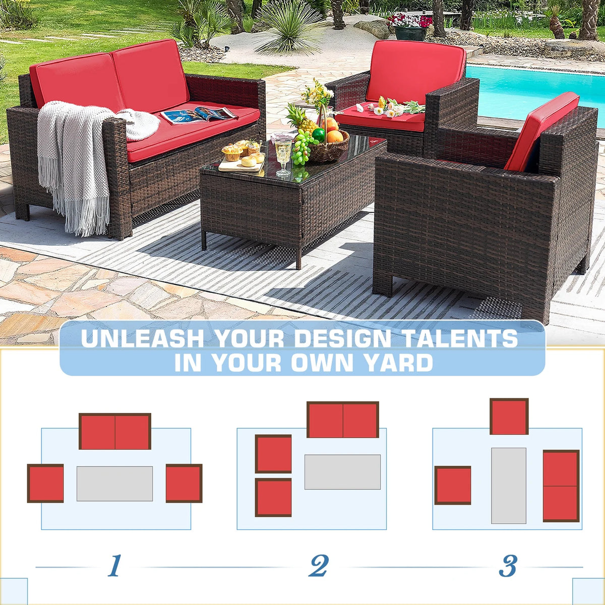Lacoo 4 Pieces Patio Furniture Sets Rattan Chair Wicker Conversation Sofa Set Outdoor Tble and Chairs for Backyard Porch Garden Poolside Balcony, White
