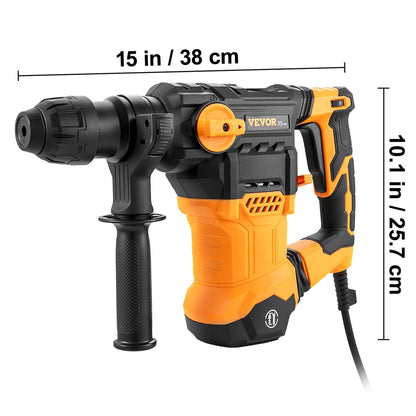 VEVOR 1-1/4inch SDS-Plus Rotary Hammer Drill, 13 Amp Corded Drills, Heavy Duty Chipping Hammers w/Vibration Control & Safety Clutch, Electric Demolition Hammers Variable Speed, Power Tool For Concrete