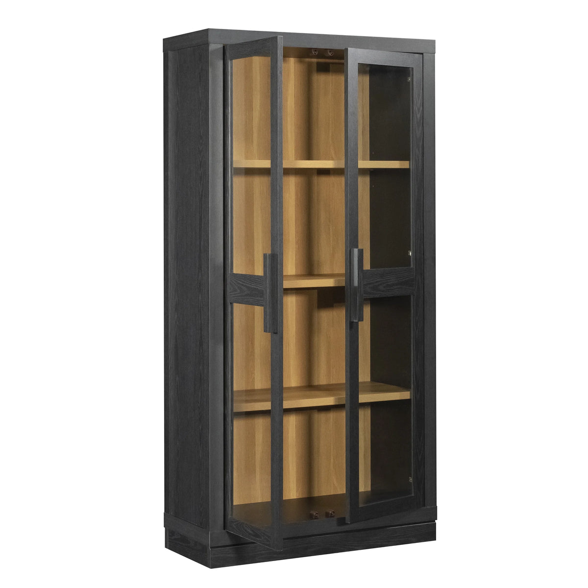 Better Homes & Gardens Ezra Glass Door Storage Accent Cabinet, Warm Walnut finish