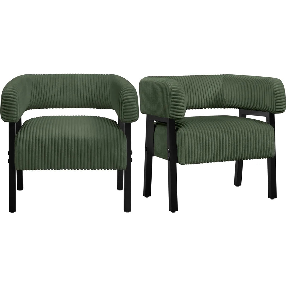 Yaheetech Upholstered Barrel Accent Chairs with Solid Wood Legs, Set of 2, Beige