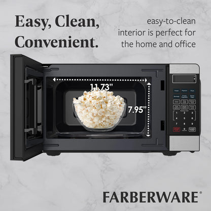 Farberware FMGZ09BKA 0.9 Cu. Ft. Microwave Oven, 900W, Digital Control, LED Display, 6 Cooking Presets, Black