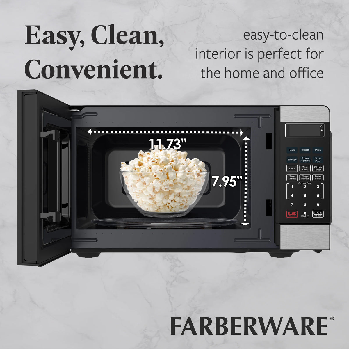 Farberware Countertop Microwave Ov 1100 Watts, 2.2 cu ft - Smart Sensor With LED Lighting and Child Lock - Perfect for Apartments and Dorms - Easy Clean Black Interior, Stainless Steel