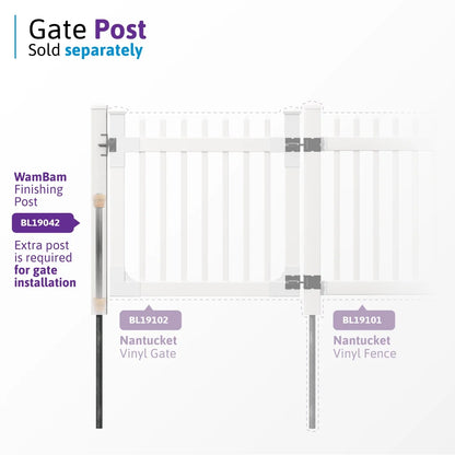 4ft H x 6ft W (1 Panel + 1 Post) No Dig WamBam Nantucket Fence Kit, White Vinyl Picket Fence Panel, Easy DIY Installation Fence Panel Kit, Durable Outdoor Fence for Yard or Garden, BL19101
