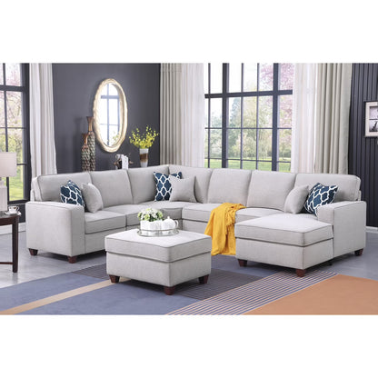 Devion Furniture 7-Piece Upholstered Modern Fabric Sectional in Light Gray