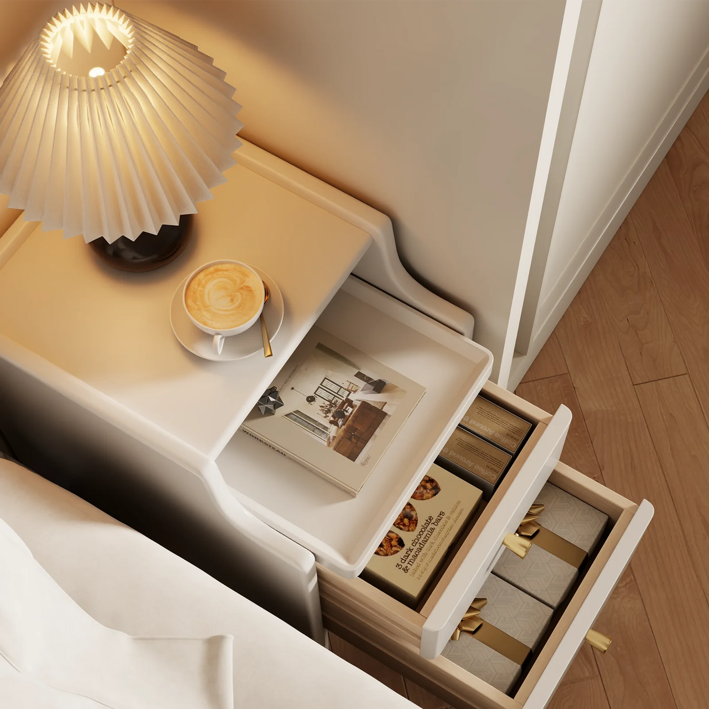 Small Nightstand,Solid Wood Nightstand with Drawers, Walnut Bedside Table for Bedroom