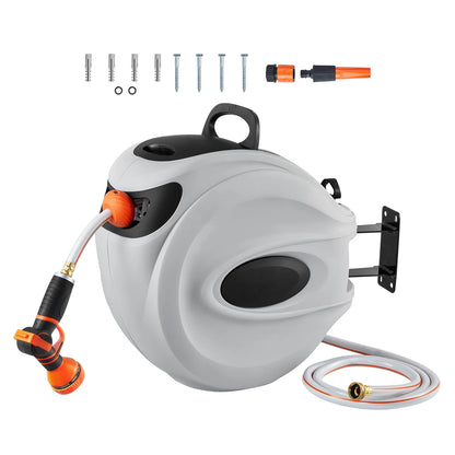 BENTISM Retractable Hose Reel, 115 ft x 1/2 inch, 180�� Swivel Bracket Wall-Mounted, Garden Water Hose Reel with 9-Pattern Nozzle, Automatic Rewind, Lock at Any Length, and Slow Return System