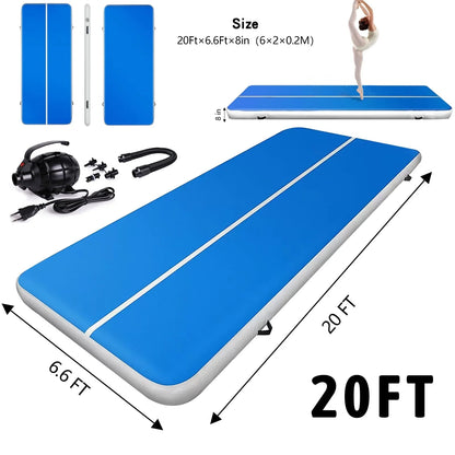 20 X 6.6 FT Inflatable Air Mat Tumble Track Tumbling Mat, 8 Inches Thickness Training Mat With Carry Bag Electric Pump for Home/Gym/Yoga/Training/Cheerleading