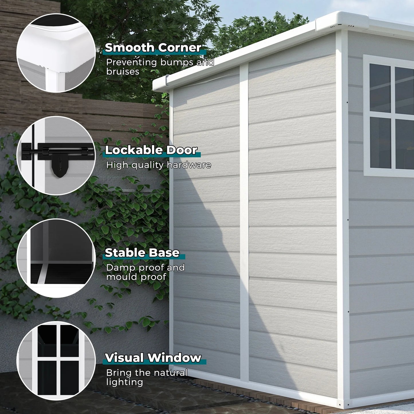 Seizeen Shed and Outdoor Storage, 41 Cu.Ft Small Outdoor Resin Shed with 3 Doors & Floor, 306GAL Deck Box Waterproof Plastic Tool Storage Shed for Cushion Lawn Mower Garbage Cans