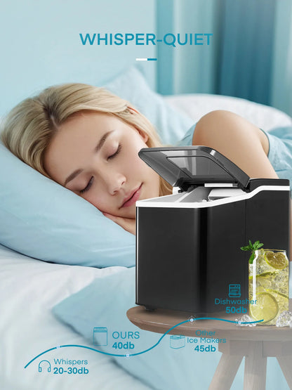 Ice Maker Countertop 2 Ice Sizes, 30 lbs Bullet Ice in 24H, Self-Clean, 9 Cubes in 5 Mins, FOHERE