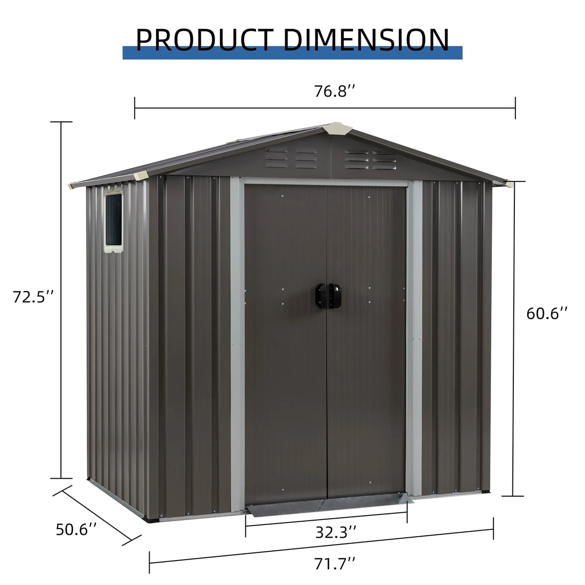 Walsunny 6X4 FT Outdoor Storage Shed,Waterproof Metal Garden Sheds with Lockable Double Door Weather Resistant Steel Tool Storage House Shed Grey