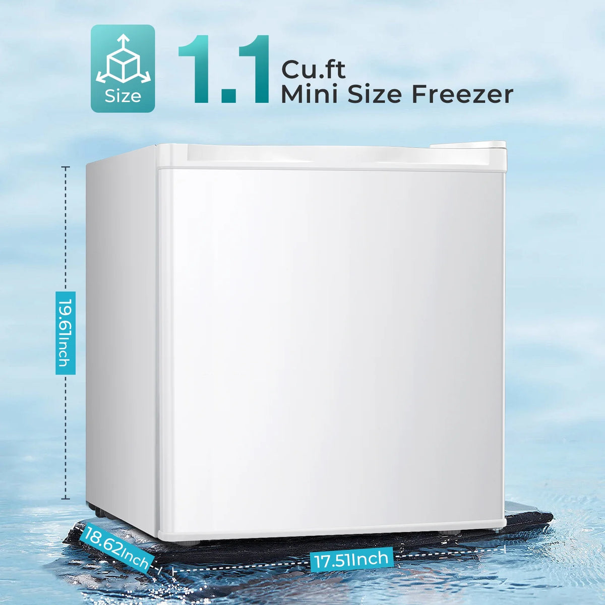 WAA Mini Freezer,1.1 Cu.ft Upright Freezer with Reversible Single Door,Removable Shelves,Small Freezer with Adjustable Thermostat for Home/Kitchen/Office (White)