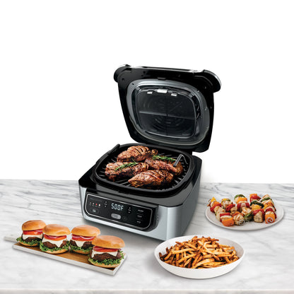 Ninja Foodi 4-in-1 Indoor Grill with 4-Qt Air Fryer, Roast, Bake, & Cyclonic Grilling Technology, Black/Stainless