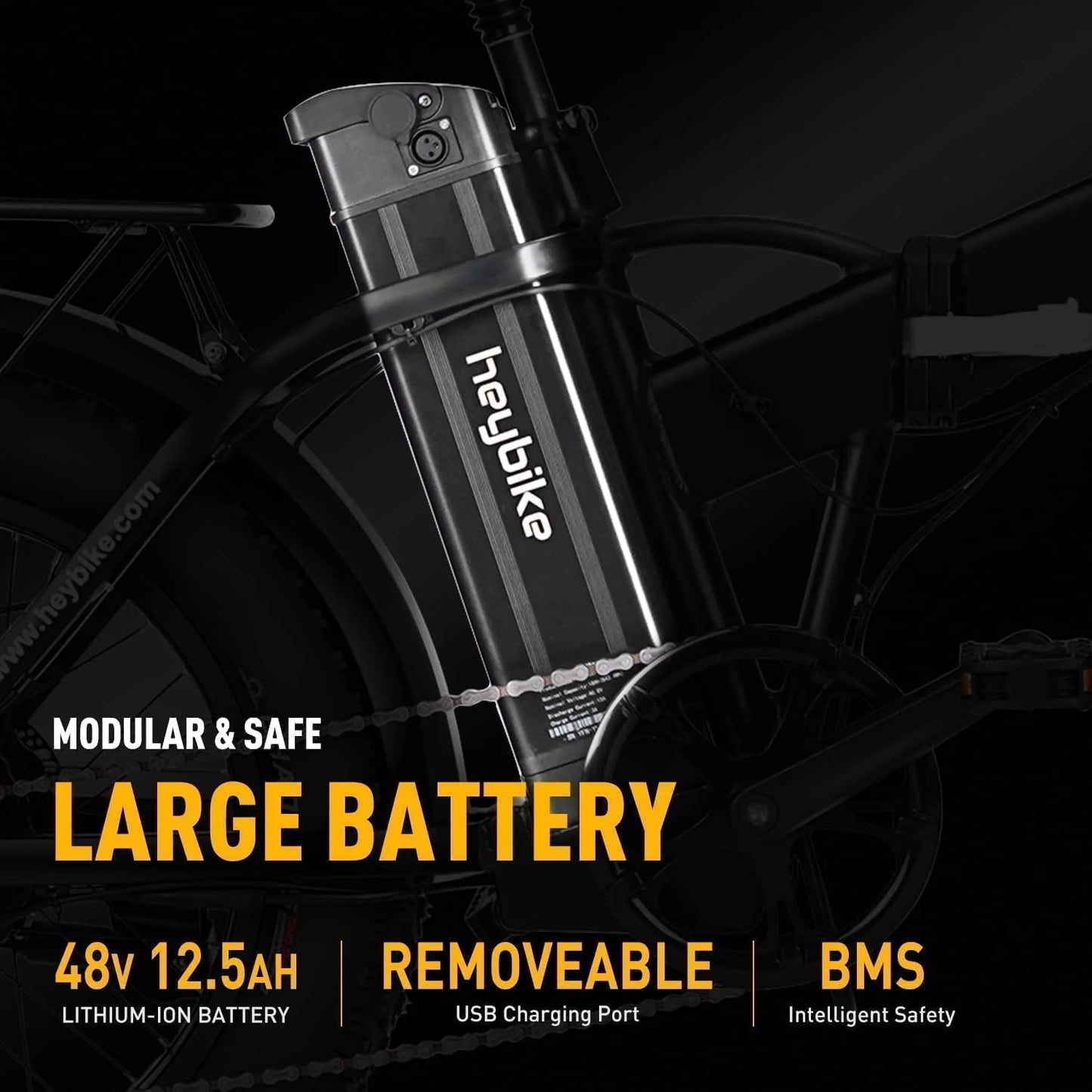 Heybike Mars Electric Bike Foldable 20" x 4.0 Fat Tire Electric Bicycle with 500W Motor, 48V 12.5AH Removable Battery, Dual Shock Absorber Ebike for Adults